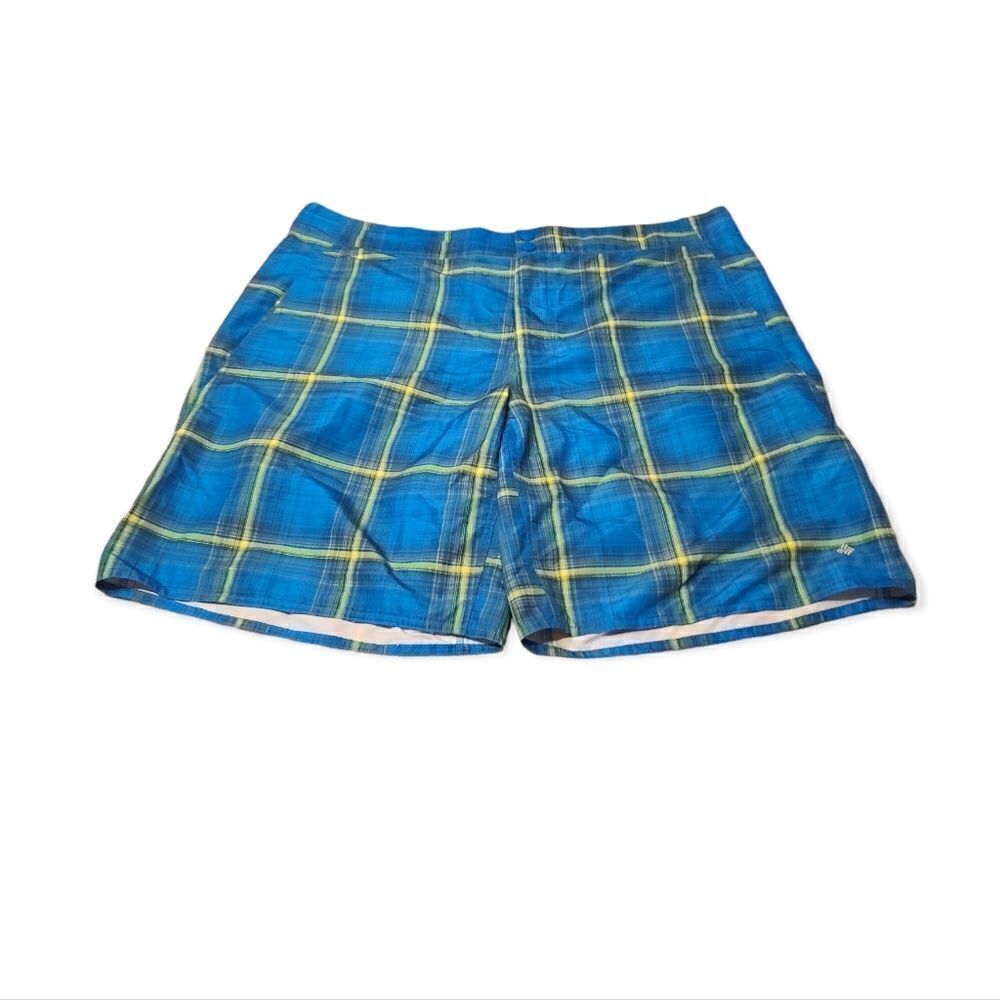 Columbia Omnishade Blue Green Plaid Board Shorts Swim Trunks Size 42